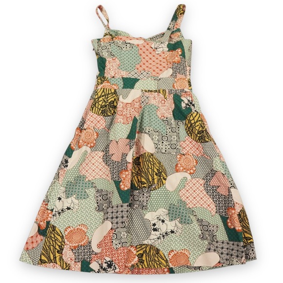 LL Bean Fit Flare Sundress  Size 0 Patchwork Print Paisley Spaghetti Straps Boho - Picture 2 of 13